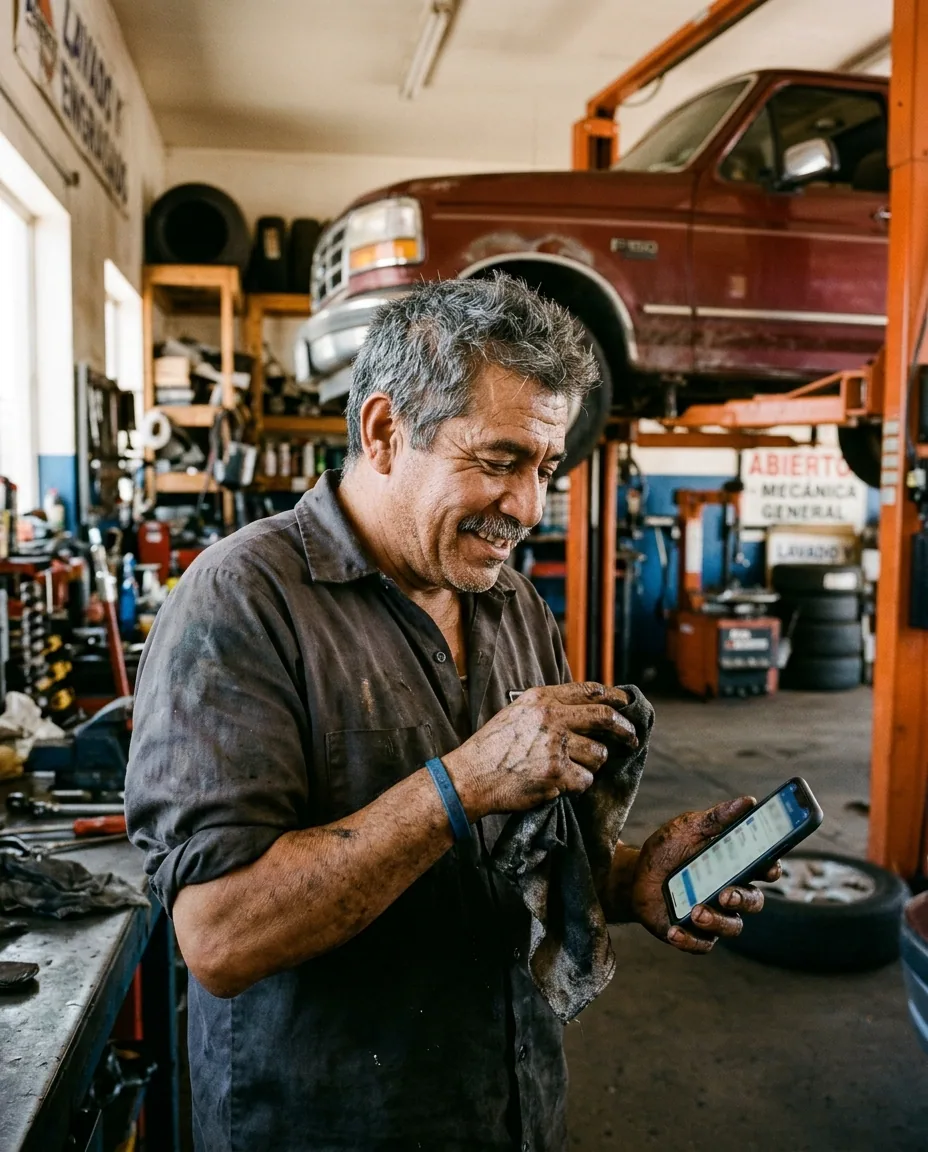 Dueño latino de un taller mecánico